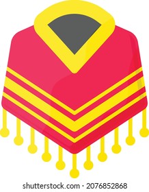 Red Pure Wool Cape Shawl with beads Concept Vector Color Icon Design, Winter Season activities Symbol, Coldest Weather Sign, Snow and frost Stock Illustration