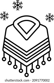 Red Pure Wool Cape Shawl with beads Concept Vector Line Icon Design, Winter Season activities Symbol, Coldest Weather Sign, Snow and frost Stock Illustration