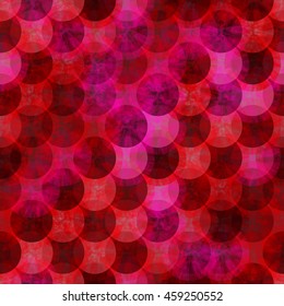 Red and purple. Abstract pattern of circles. Diagonally Overlapping. Transparency Strokes. Like armor, chain mail or a stylized fish scales. Grunge texture. 