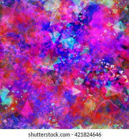 Red, purple, blue, crystal surface with wavy lines. Watercolor effect and blur. Abstract seamless vector pattern.