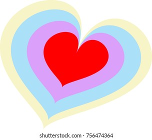 Red Purple Blue Yellow Heart Shapes in Concentric Layers, Vector Illustration
