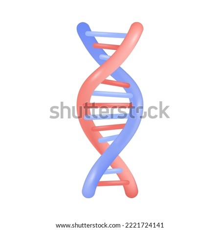 Red purple DNA helix 3D icon. Laboratory model of the sequence of genes and chromosomes for genetic research 3D vector illustration on white background. Genome, biotechnology, science concept