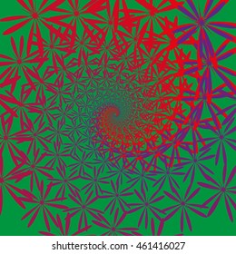 Red purple flowers seamless pattern on green background. Fashion natural design. Template for prints, textile, wrapping and decoration, wallpaper. Vector illus