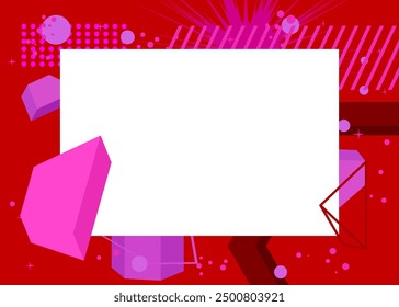 Red and purple geometrical graphic retro theme background with place for text. Minimal geometric elements frame. Vintage abstract shapes vector illustration for advertising.