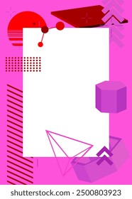 Red and purple geometrical graphic retro theme background with place for text. Minimal geometric elements frame. Vintage abstract shapes vector illustration for advertising.