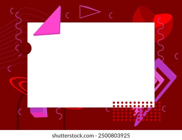 Red and purple geometrical graphic retro theme background with place for text. Minimal geometric elements frame. Vintage abstract shapes vector illustration for advertising.