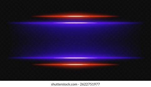 Red and purple glowing horizontal lines with soft gradient glow. Futuristic light effect ideal for digital borders, UI frames, sci-fi HUD visuals.