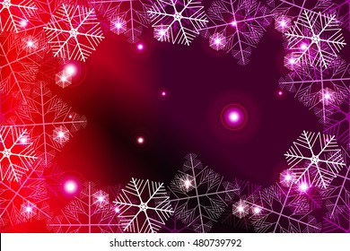 red and purple gradient New Year background. White snowflakes, Vector illustration. Merry Christmas and Happy New year theme. For greeting card, presentation, design