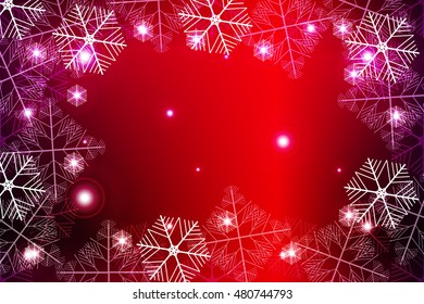 red and purple gradient New Year background. White snowflakes, Vector illustration. Merry Christmas and Happy New year theme. For greeting card, presentation, design