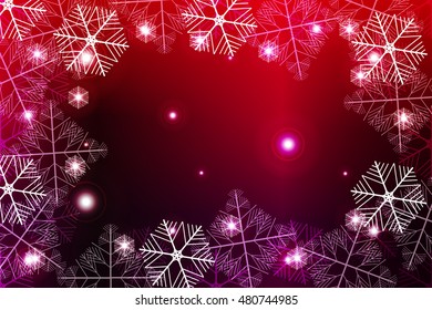 red and purple gradient New Year background. White snowflakes, Vector illustration. Merry Christmas and Happy New year theme. For greeting card, presentation, design
