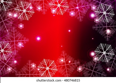 red and purple gradient New Year background. White snowflakes, Vector illustration. Merry Christmas and Happy New year theme. For greeting card, presentation, design