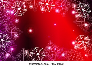 red and purple gradient New Year background. White snowflakes, Vector illustration. Merry Christmas and Happy New year theme. For greeting card, presentation, design