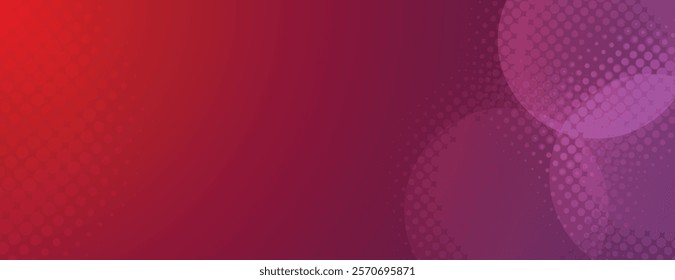 Red and purple halftone gradient background with dotted texture. The background features overlapping circles, creating a dynamic red and purple effect. Minimal halftone vector gradient background