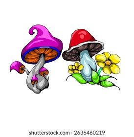 red and purple mushroom illustration for background graphic design purposes