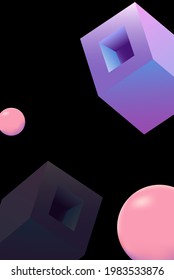 Red and Purple Rectangle Business Vector Black Background. Abstract Cube Template. Bright Metal Cover. Rainbow Block Illustration.