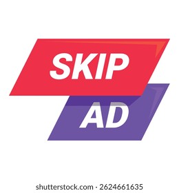Botão para ignorar anúncio vermelho e roxo aparecendo durante o serviço de streaming de vídeo na Internet