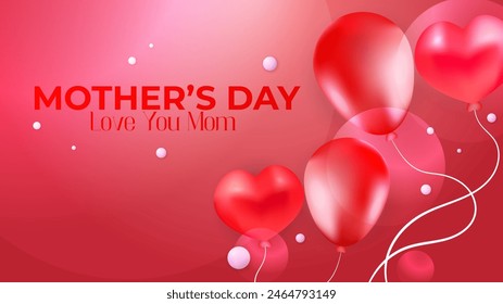 Fondo rojo violeta y blanco del día de las madres del Vector con los globos del amor y la ilustración de las flores. Afiche del evento del día de la madre feliz para la Plantilla del diseño del saludo y la celebración del día de la madre