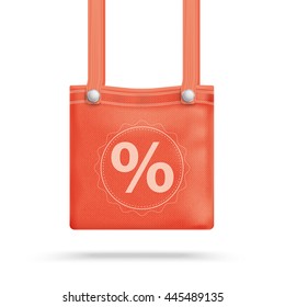 Red purse bag with percent on the white background. Eps 10 vector file.