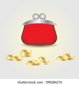 red purse with coins