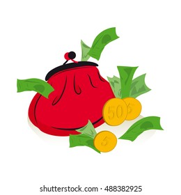 Red purse full coins and banknotes