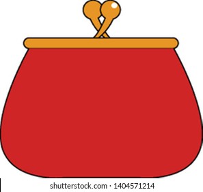 A Red Purse With A Gold Clasp Used For Carrying Money, Vector, Color Drawing Or Illustration. 