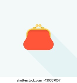 red purse icon with long shadow, flat design