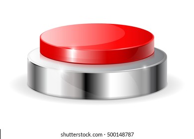 Red push button with metal frame. Vector illustration isolated on white background