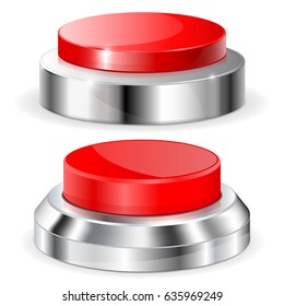 Red push buttons with metal base. Vector 3d illustration isolated on white background
