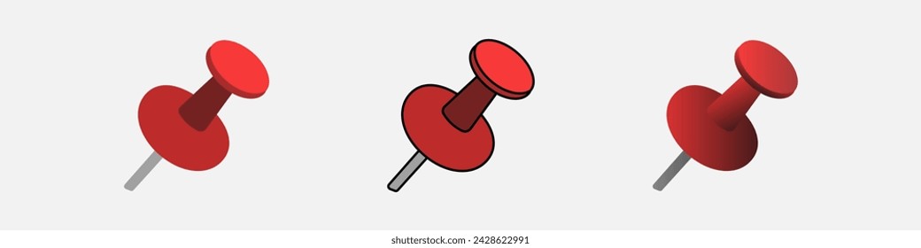 Red push office pin icon set	
