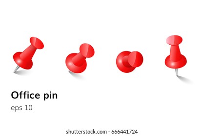 Red push office pin set vector realistic office attach button