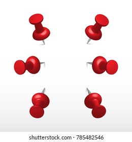 Red push office pin. Push pin. Set vector realistic office attach button.