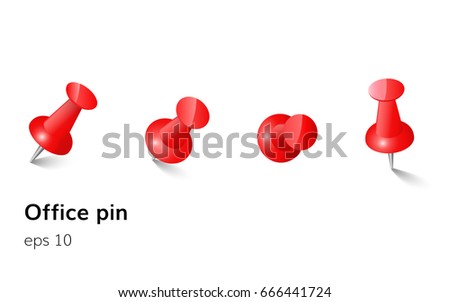 Red push office pin set vector realistic office attach button