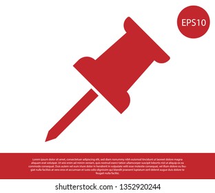 Red Push pin icon isolated on white background. Thumbtacks sign. Vector Illustration
