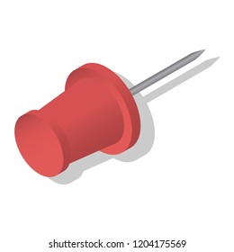 Red push pin icon set. Isometric set of red push pin vector icons for web design isolated on white background