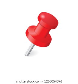 Red push pin isolated on a white background