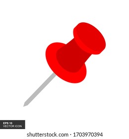 Red push pin isolated on white background. Vector illustration.