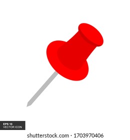 Red push pin isolated on white background. Vector illustration.