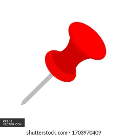 Red push pin isolated on white background. Vector illustration.