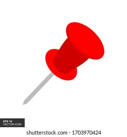 Red push pin isolated on white background. Vector illustration.
