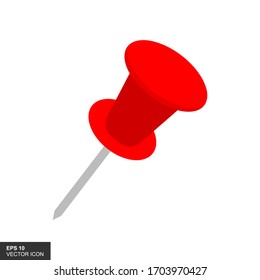 Red push pin isolated on white background. Vector illustration.