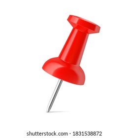 Red push pin isolated on white background. Thumbtack. Vector illustration.	