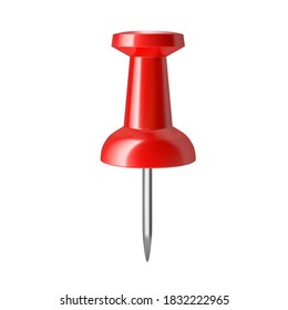 Red push pin isolated on white background. Thumbtack. Vector illustration.	
