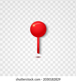 Red push pin isolated on a transparent background. Vector illustration