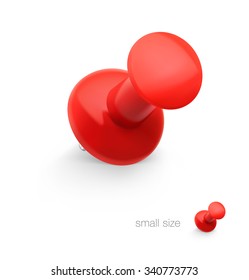 Red push pin isolated on white background. Vector illustration