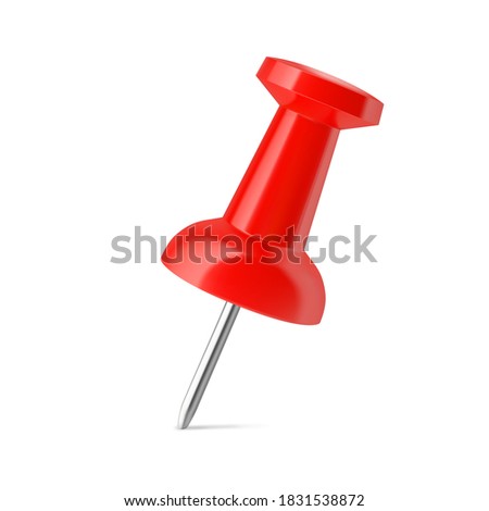 Red push pin isolated on white background. Thumbtack. Vector illustration.	