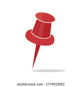 Red push pin isolated, vector illustration