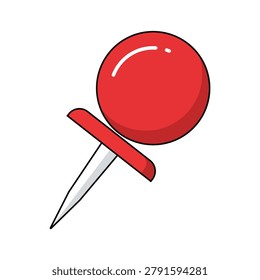 Red Push Pin Office Marker Location Pointer Notice Board Stationery Graphic Element Isolated Vector Illustration Design