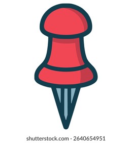 red push pin office supply flat color vector illustration template design