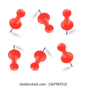 Red push pin. Realistic. Vector illustration.