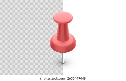 Red Push Pin Standing Upright With Metal Point. Vector Illustration Of Realistic Thumbtack For Office Or School Use, Perfect For Notes, Boards, And Reminder Organization.